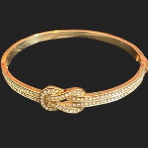 18K Gold Plated Pave Knot Bangle Bracelet